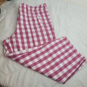 Time and Tru pink and white gingham check capri pants zip front pockets pinup 18